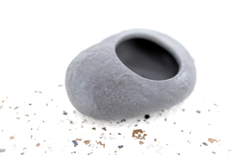 Grey Ceramic Stone Planter with Round Opening for Tillandsia Air Plants
