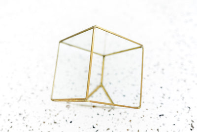 Multifaceted Glass Heptahedron Terrarium with Gold Metal Accents